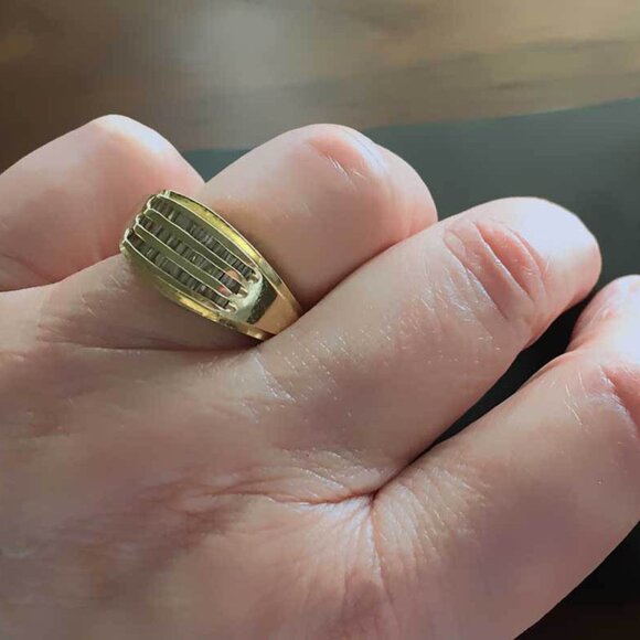 Men's 14K YG Hand Assembled Custom Made Baguette Diamond Ring - Picture 9 of 10